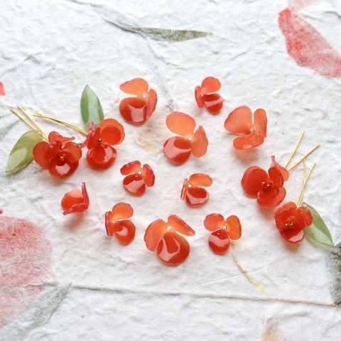 オリジナル作品★椿、梅、バラ　お花の樹脂パーツ　赤