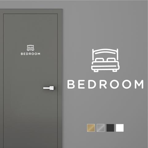 【賃貸OK】BEDROOM ドア サインステッカー ダブルベッドアイコン │寝室用 選べる4色展開