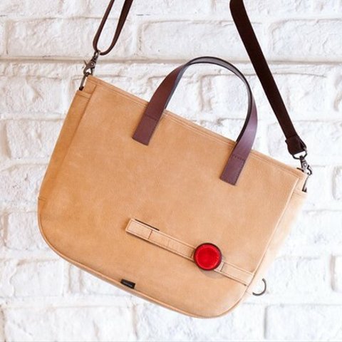 Leather cycle tote bag ( camel ) 