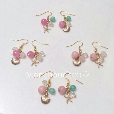 再販5♡Newカラー【限定】宝石みたいなマリンピアス♡Candy color 天然石 ミモザ