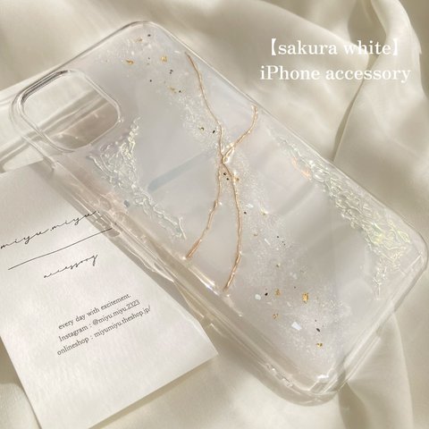  【 春 さくら】ニュアンス ホワイト 桜 透明 iPhoneケース  iPhone11 iPhone12 iPhone13 iPhone14