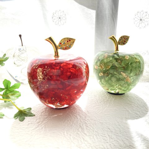 春色新作2024 ガラスのりんごハーバリウムオイル アジサイゴールドカスミ草ホイルフレーク レッドアップル インテリア 母の日ギフト 誕生日プレゼント