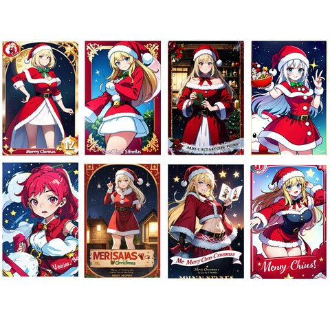 クリスマスカード　CHRISTMAS CARD　女性サンタクロース　8種セット