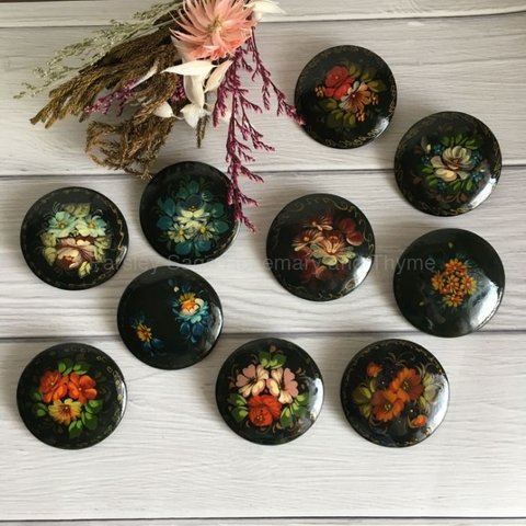 【D】ロシア ジョストボ ブローチ ハンドメイド トールペイント 手工芸 ロシア雑貨 民芸品 工芸品 HAND MADE