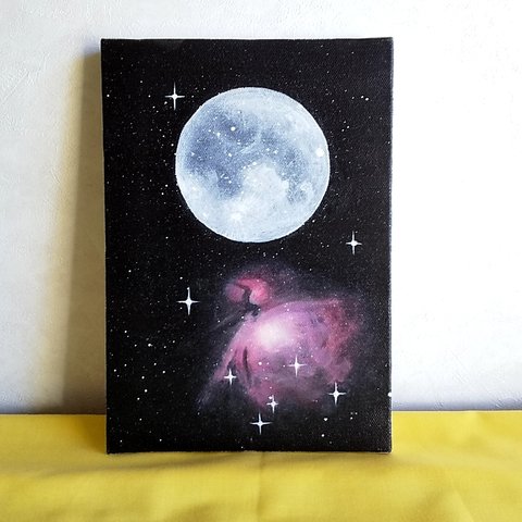 原画　月・星雲【油絵】