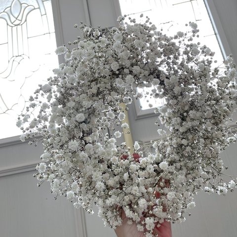 flower wreath  " fleurette "  かすみ草 フレッシュ ドライフラワー リース