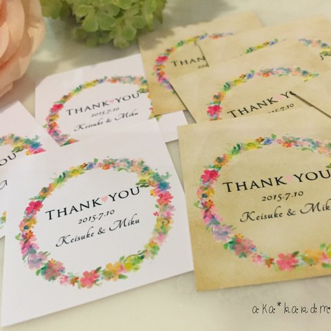 【名入れ無料】花かんむりＣ＊THANK YOUタグ♥１セット２０枚入り