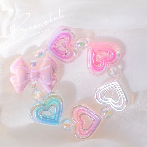 #B7 💖ラブリーハートリボンブレスレット🎀(キッズアクセサリー/キッズブレスレット/ブレスレット/キッズ/子ども/可愛い/キラキラ/ギフト/プレゼント)