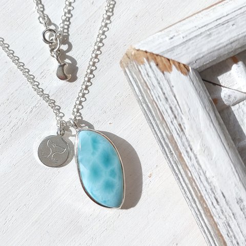 ♡期間限定SALE♡❁Simple larimar＆moon necklace silver925❁ハイクラスラリマー