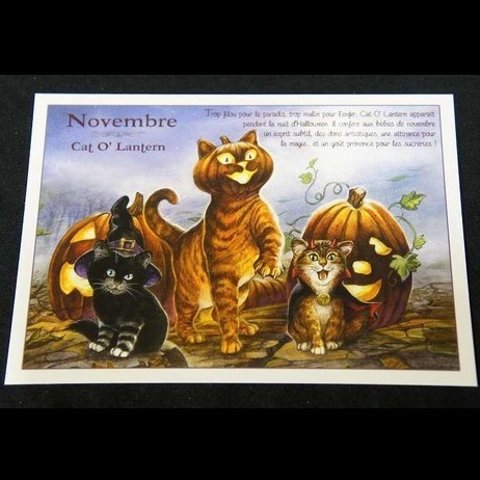 【 セブリーヌ ☆ ポストカード ２枚セット 】 Novembre Cat O' Lantern ジャック・オー・ランタン  猫 ネコ キャット はがき Chats enchantes 94091PC