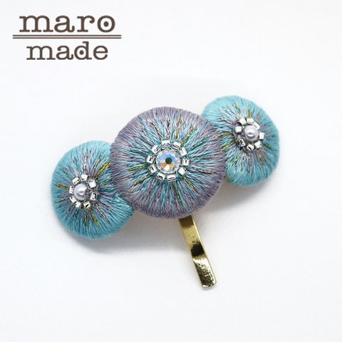 ヘアアクセサリー【ポニーフック】フェルト刺繍-花モチーフ10