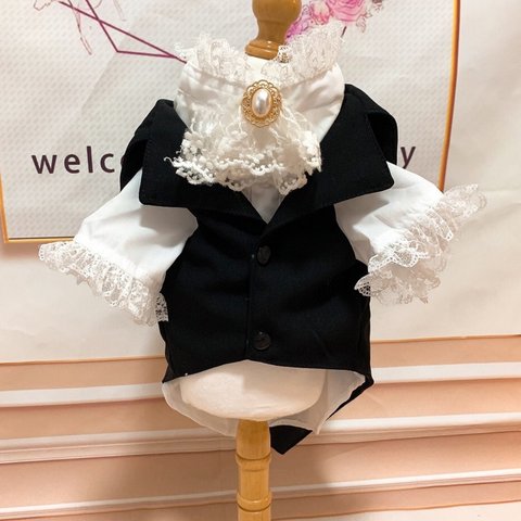 犬猫うさちゃん服　うちの子プリンセス👑黒のタキシード＆シャツ