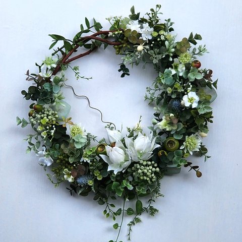 セルリアと木の実のグリーンリース    結婚祝い  結婚祝い  玄関リース  ドアリース 　インテリア　アーティフィシャルフラワー