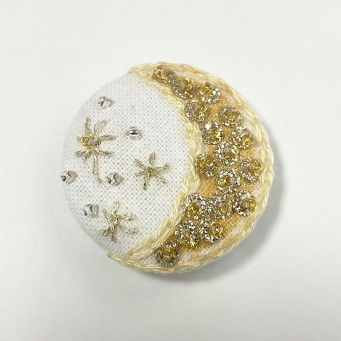 ゴールド　月　星　ビーズ　くるみボタン　刺繍ヘアゴム　