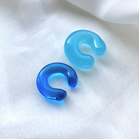 2個セット -紺碧の海- ガラス イヤーカフ イヤリング
