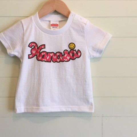 Pink Heart／ホワイト - ネームオーダーTシャツ