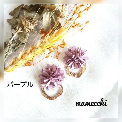 2way スエード フラワー デザイン ゴールド リング ピアス イヤリング アクセサリー 花 春 コーデ