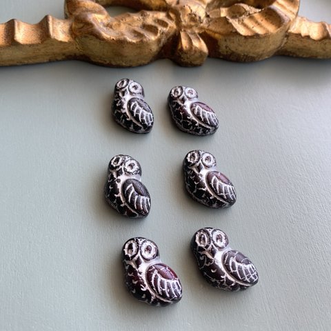 【2コセット】JIRI＊IVANA#czech beads#チェコビーズ　owl17✖️15㍉ bordeaux/silver