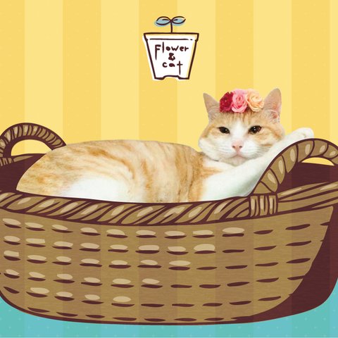 ちゃしろ猫ミャアーのオリジナルポストカード-花冠