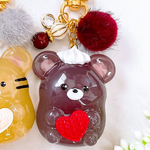 クルクルハートのクマちゃんキーホルダー/くま/bear/key ring /heart/茶色/ホイップ/送料無料