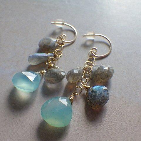 海の雫シャラシャラピアス/イヤリング　 Chalcedony & Labradorite *14kgf*