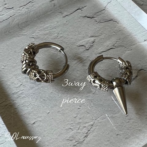 3way サージカルステンレス　フープピアス　ユニセックス　メンズピアス　フープ　シルバーピアス　シルバーアクセサリー　メンズ　ウィメンズ　トライアングル　ステンレス　クリスマス　プレゼント　ギフト