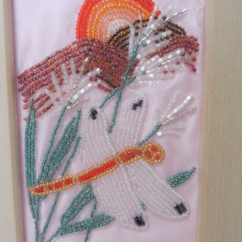 ビーズ刺繍 夕焼け赤とんぼ