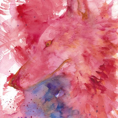 原画「Watercolor Wolf -Wild Red」