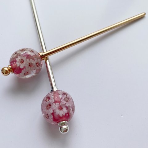 トンボ玉の一本簪 桜