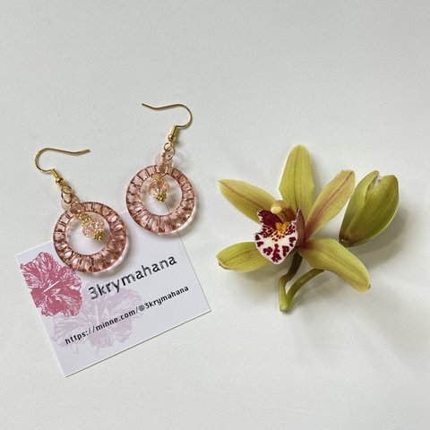 ♡2nd Anniversary 染めフープガラスチャームピアス オレンジ♡おまけ付き