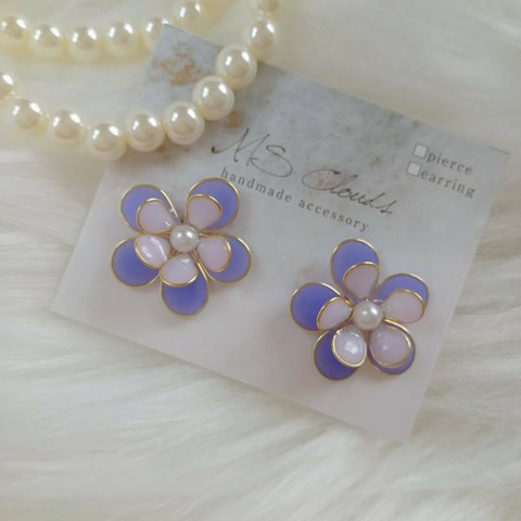【卒業式・入学式にぴったり♡】flower pearl earring（パープル）