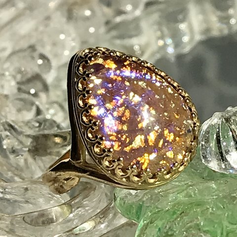 1950S チェリーブランド amberとtopaz・・ vintageガラス ring（フリーサイズ）