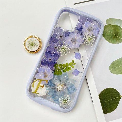 紫陽花iFace風押し花スマホケース、iPhone全機種対応、手帳型、iPhone15、iPhone15Pro、iPhone15plus、iPhone14、iPhone13、iPhone14Pro