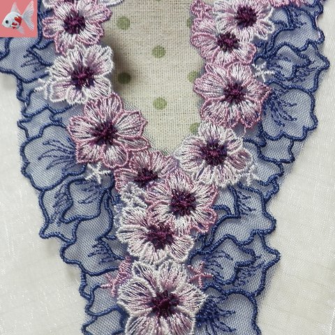 ◆紫のお花刺繍の半襟