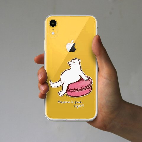 スマホケース　しろくまマカロン（クリア）