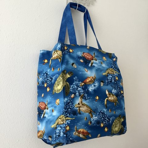 海亀と熱帯魚タイト・アンド・タイディ・トートバッグ; Tropical Sea Turtles and Fish Tight ‘n’ Tidy Tote Bag、エコバッグ、eco bag