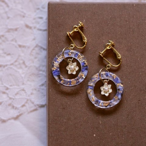 iris × delphinium hoop ピアス/イヤリング