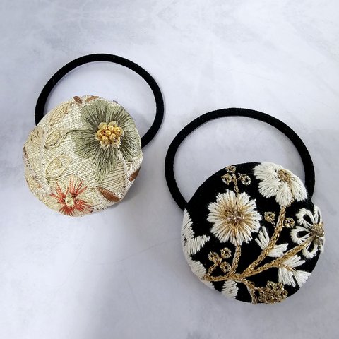 インド刺繍リボンのヘアゴム　２個セット