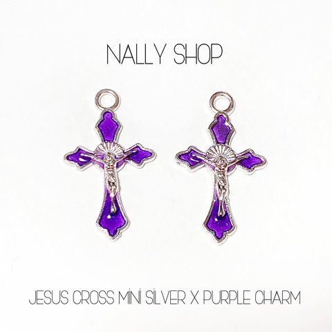 【4個】Jesus Cross Mini Charm (Silver×Purple)