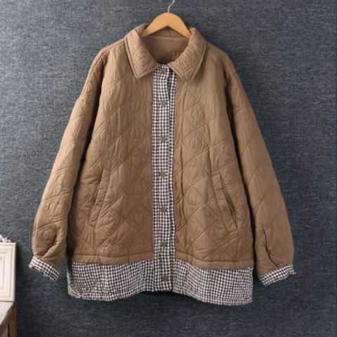 冬服の新しい チェック ゆったり 綿入れのコート