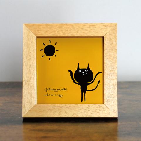 【額付き】 北欧　ネコ　猫　絵　絵画　アート　ポスター　黒猫　イラスト　グッズ　猫モチーフ　雑貨　「ねこのひげ　0006」