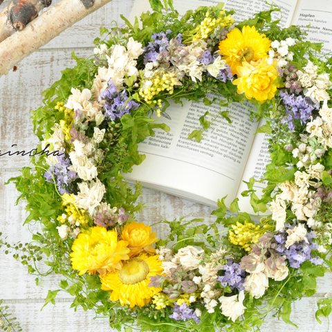 ✽母の日におすすめ✽自然を感じる✽ボタニカルリース L size【botanical wreath ～yellow～】