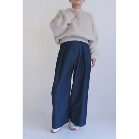 デニムタックワイドパンツ【Denim Tuck wide pants】Indigo