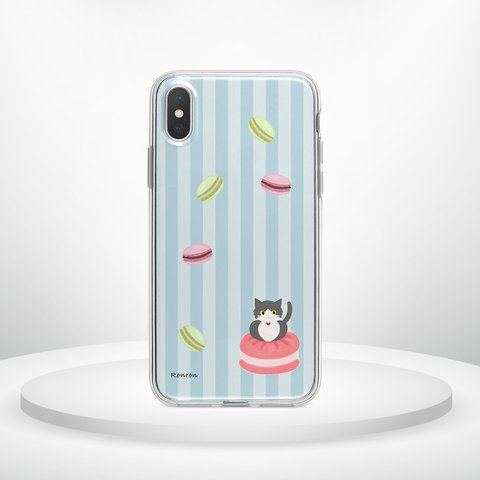 マカロンネコ ブルー Apple iPhoneケース androidケース ハードケース　cat680