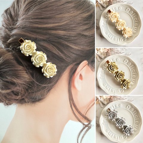 フラワー パール アイボリー ゴールド シルバー 髪留め ヘアクリップ ハンドメイド ウエディング 結婚式