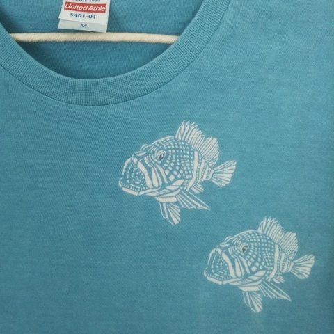 型染めMサイズお魚Tシャツ(男女兼用) ～マグロ&カサゴ～