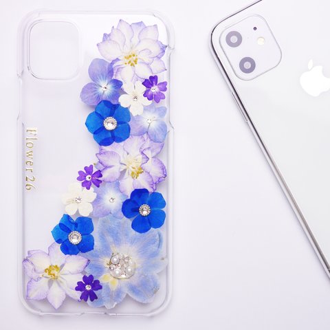 ＊青のデルフィニウム押し花スマホケース＊