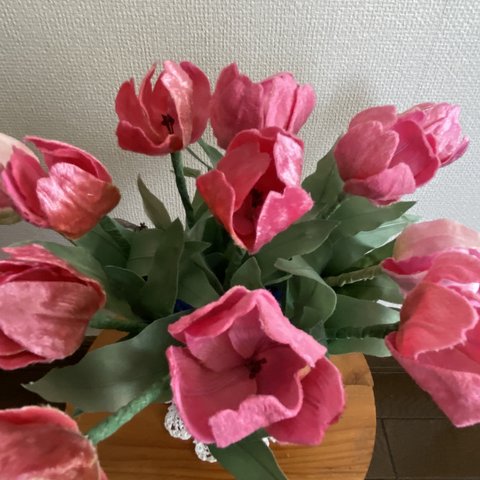 チューリップ　花束　布花　手染め　染め花