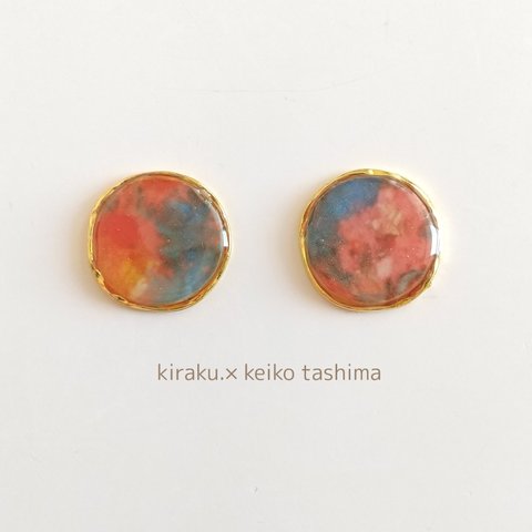 kiraku. ✕ art　絵画イヤリングorピアス　レジン　花　赤　青