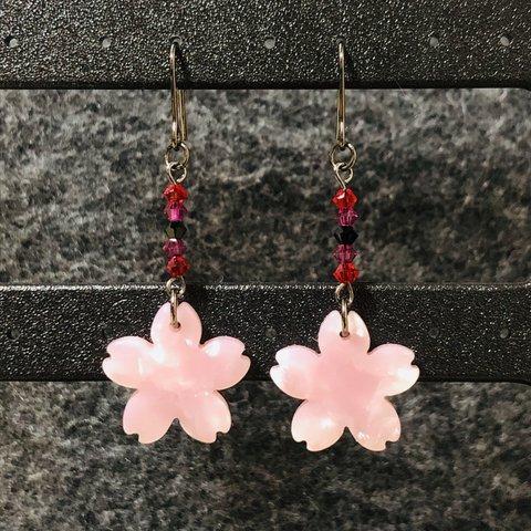 ピアス ハンドメイド 桜 和柄 ブラック 